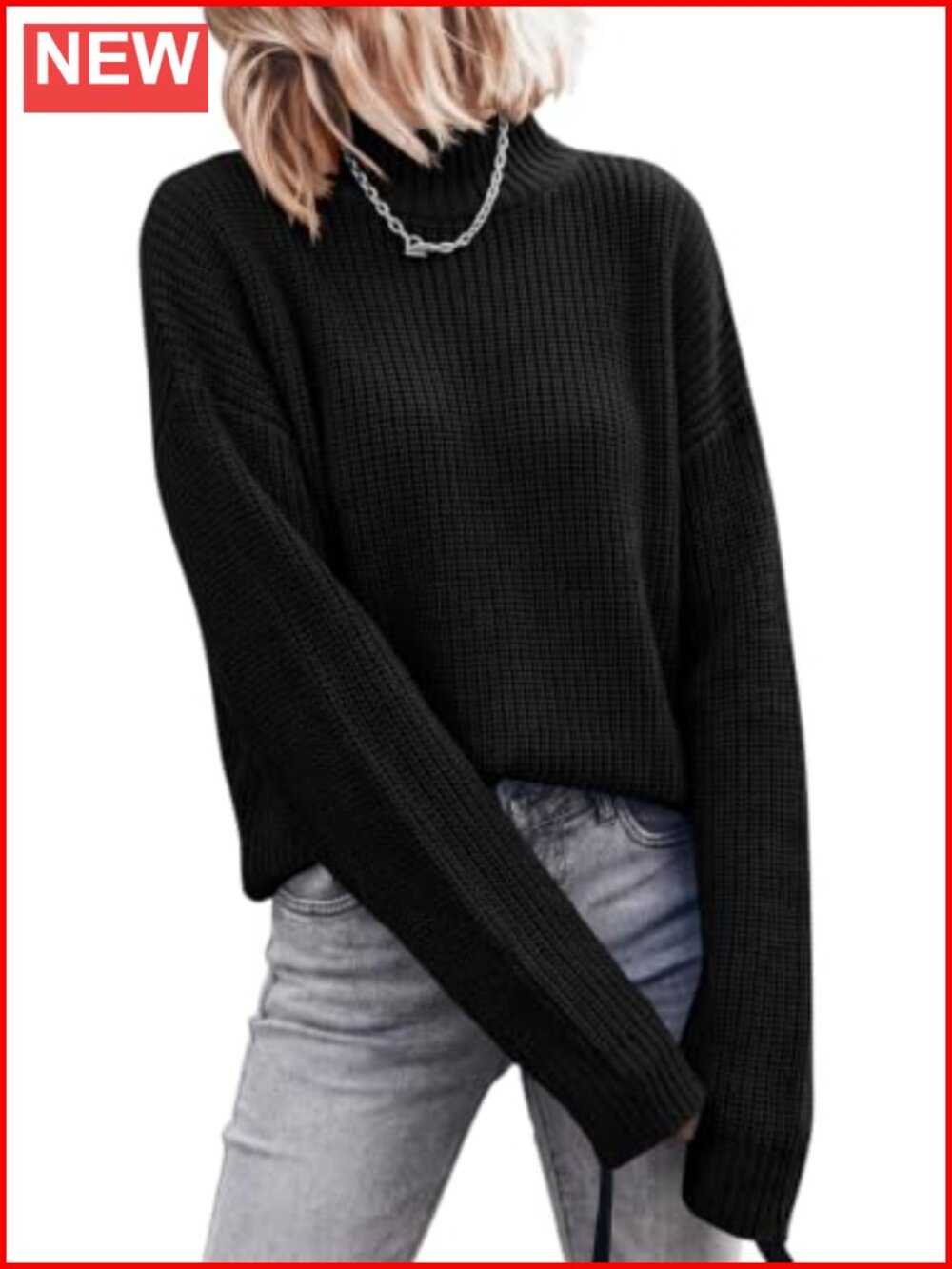 Chunky Knit Mock Turtleneck Pullover Sweater